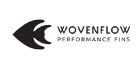 Logo of WovenFlow Performance Fins, featuring a stylized fish fin icon and the company name.