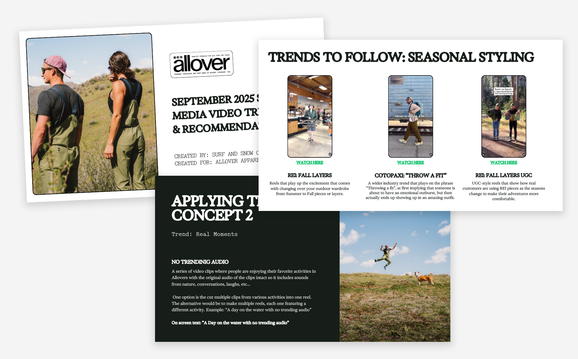 A collage of a social media consulting deck made for an outdoor apparel brand.