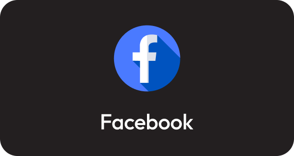 Facebook logo with a blue circle and white lowercase F, and the word 'Facebook' underneath