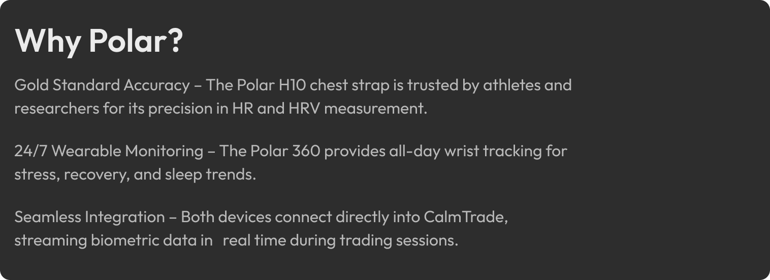 Text explaining the features of the Polar H10 chest strap and Polar 360 wrist tracker for sports, health, and sleep monitoring.
