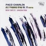 Album cover for Paco Charlín's jazz album featuring abstract black and blue brush strokes.