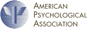Logo of the American Psychological Association with a blue and red circular emblem and gold text.
