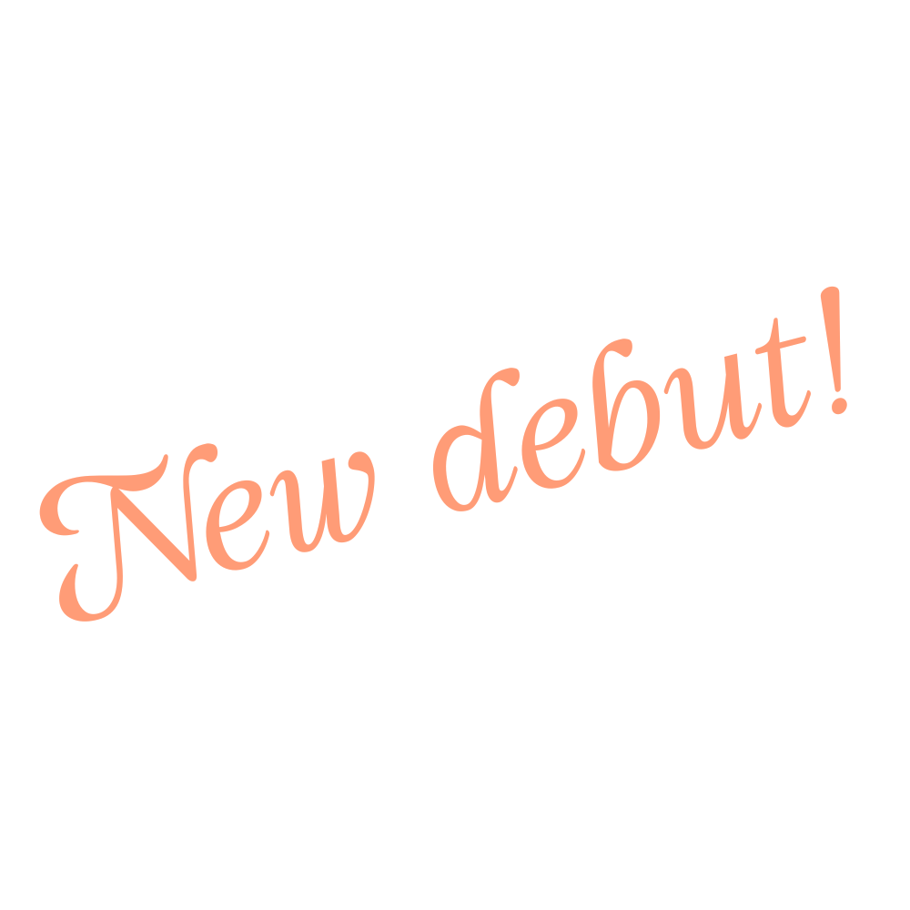 Black background with pink cursive text that says 'New debut!'