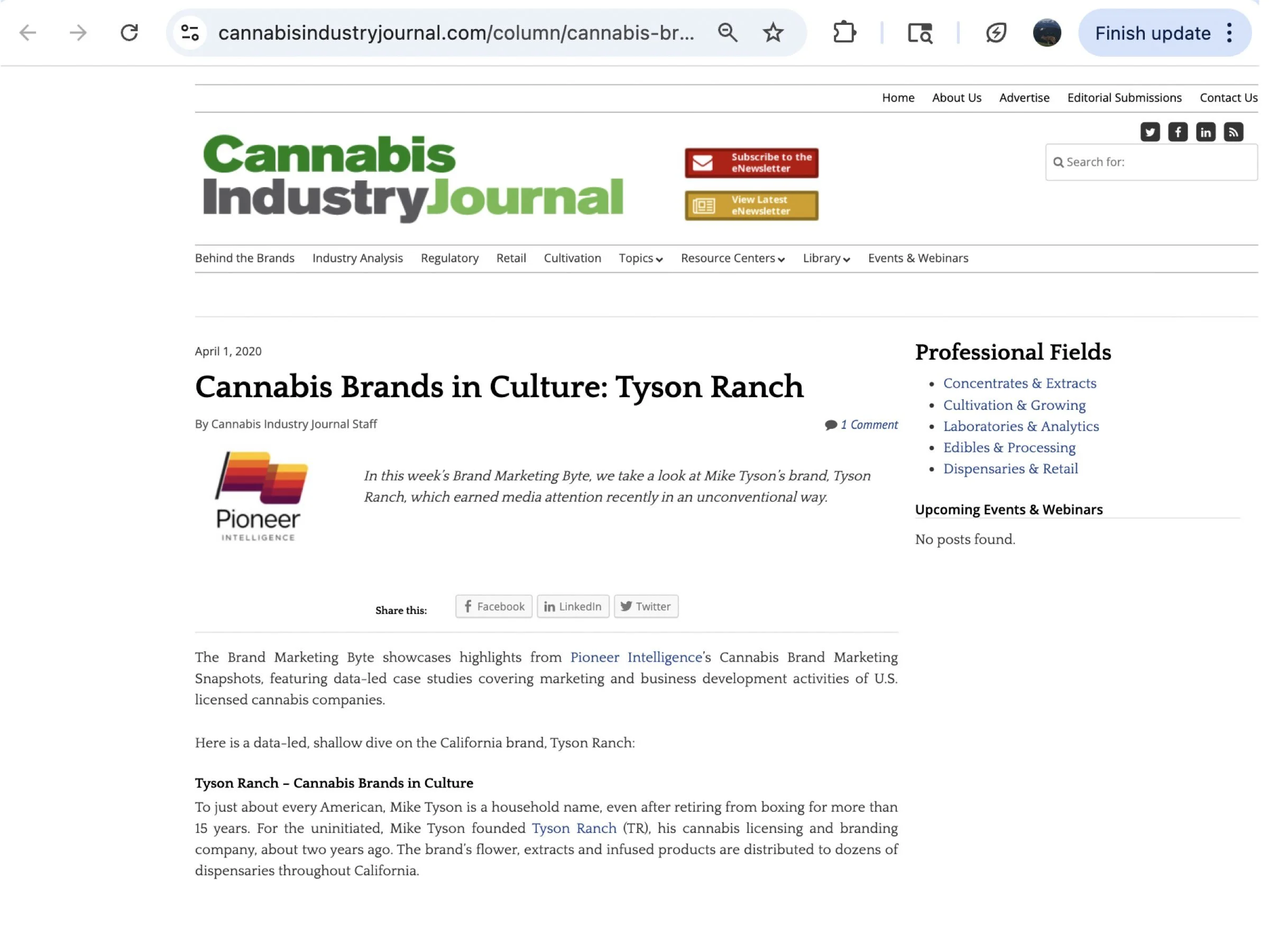 Cannabis Industry Journal feature using Pioneer rankings. This partnership established Pioneer as a trusted industry partner and delivered high-engagement editorial content