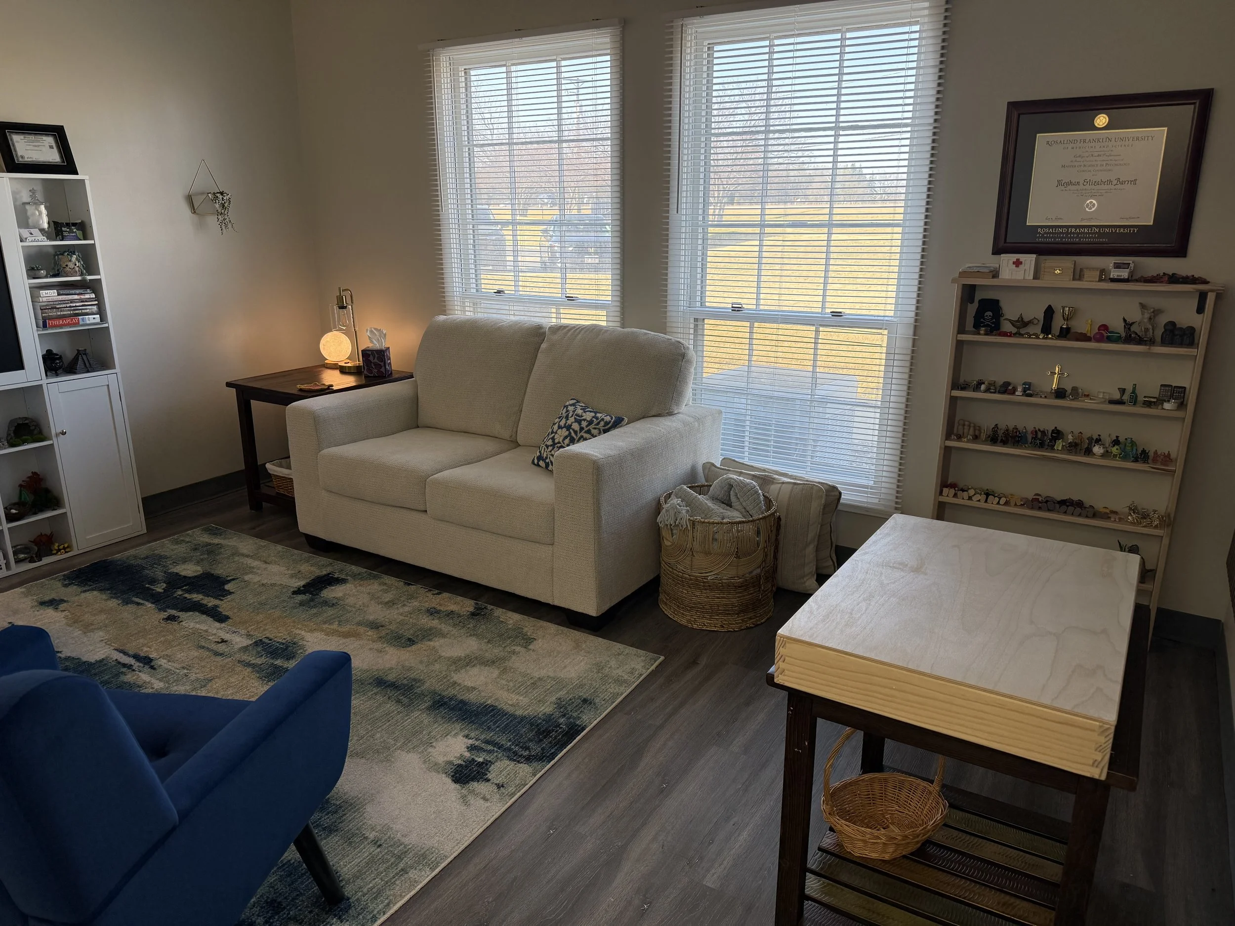 Sandplay counseling room in the Northwest Chicago suburbs