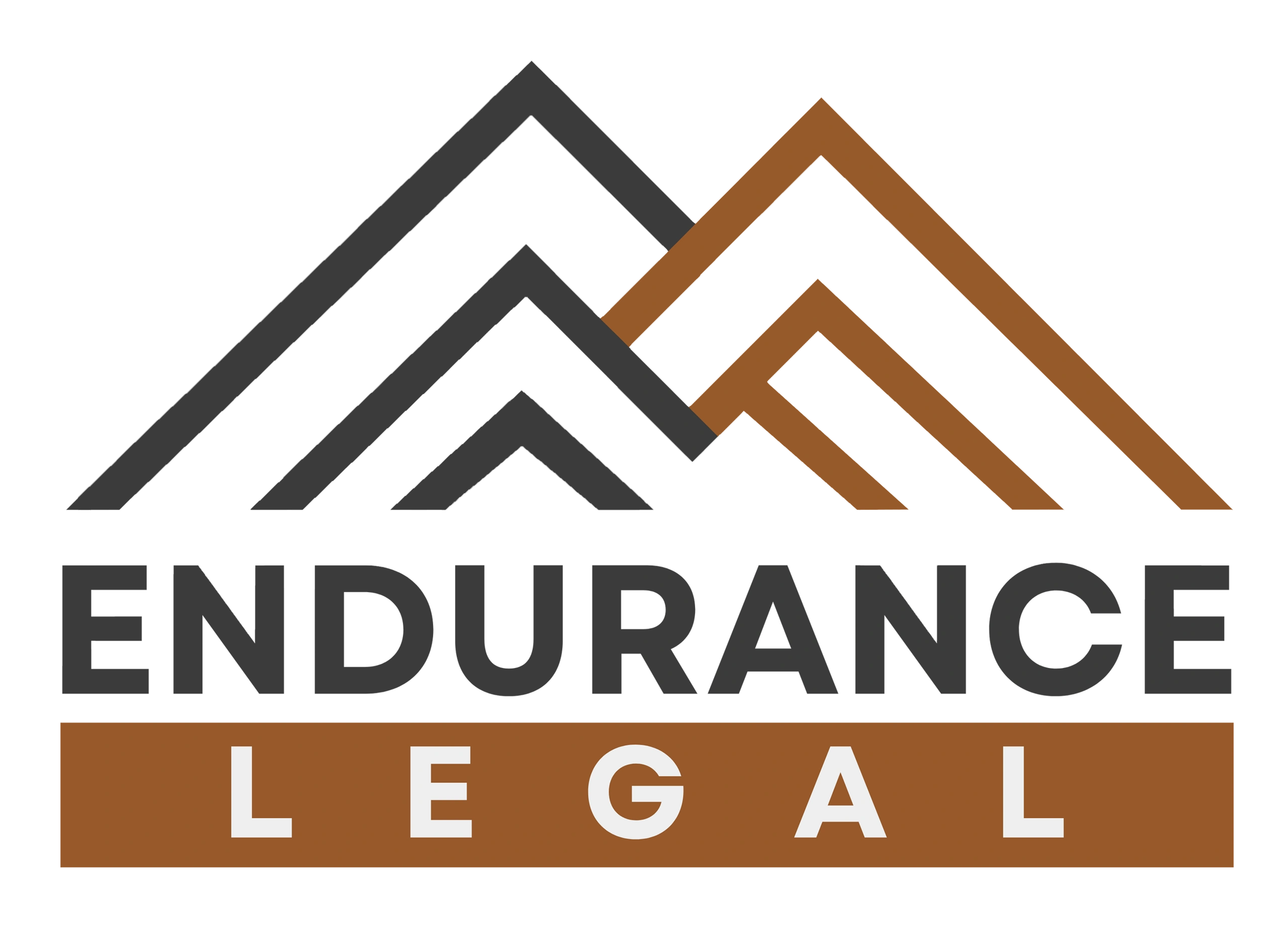 Close-up of a sign with a logo at the top showing layered squares in shades of gray and brown, and the text 'LEGAL' in large white letters on a brown background below.