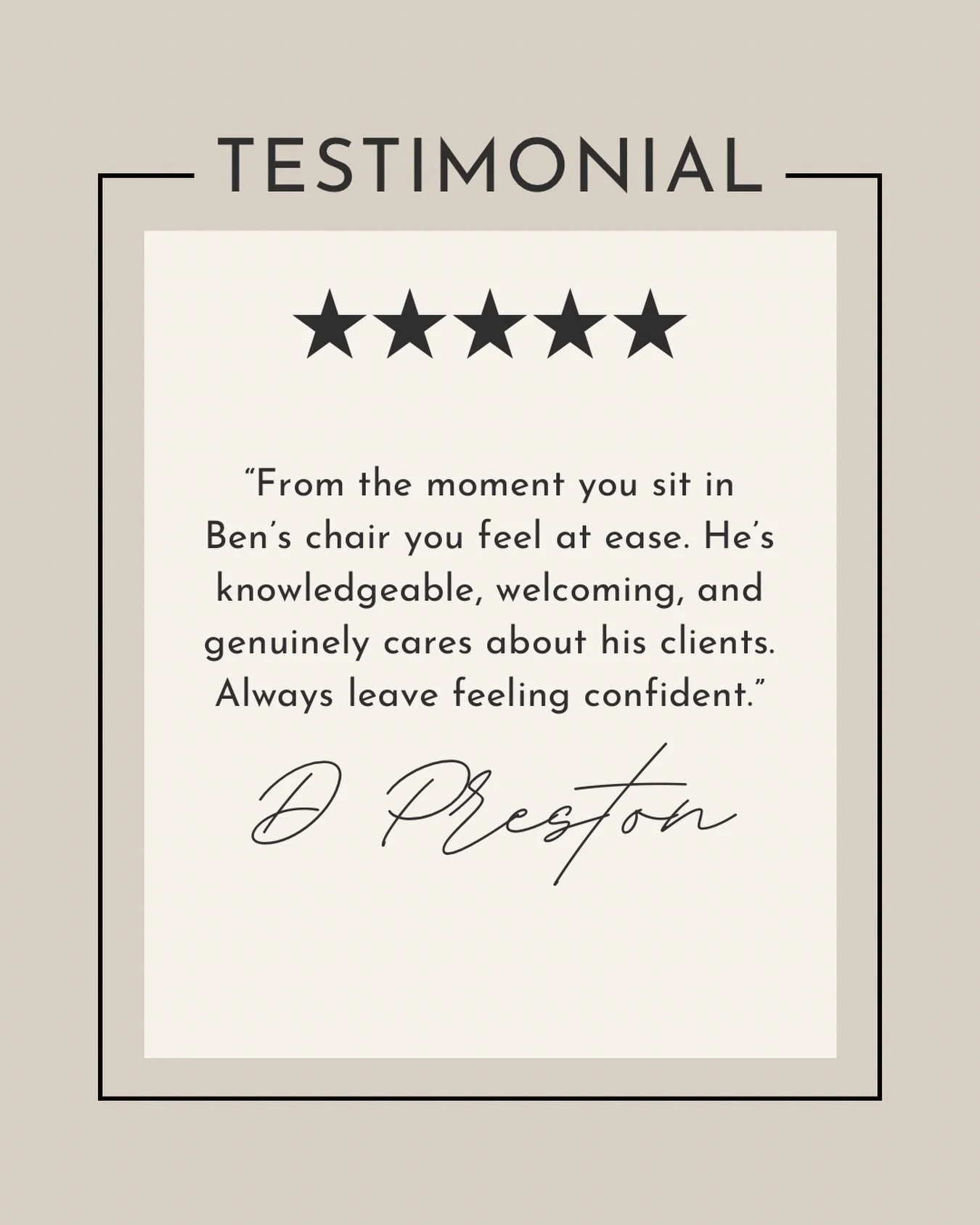 Kind words like this mean everything 🤍 If you&rsquo;ve sat in Ben&rsquo;s chair, you&rsquo;ll know how well he looks after you. If you&rsquo;d like to book in, head to our website and give him a call ✨