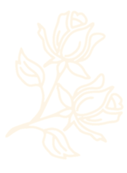 Outline drawing of a rose with leaves on a black background.