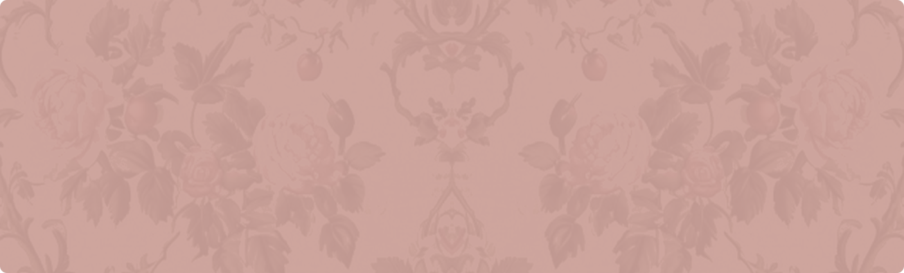 A pink wallpaper with a floral pattern of roses and vines.