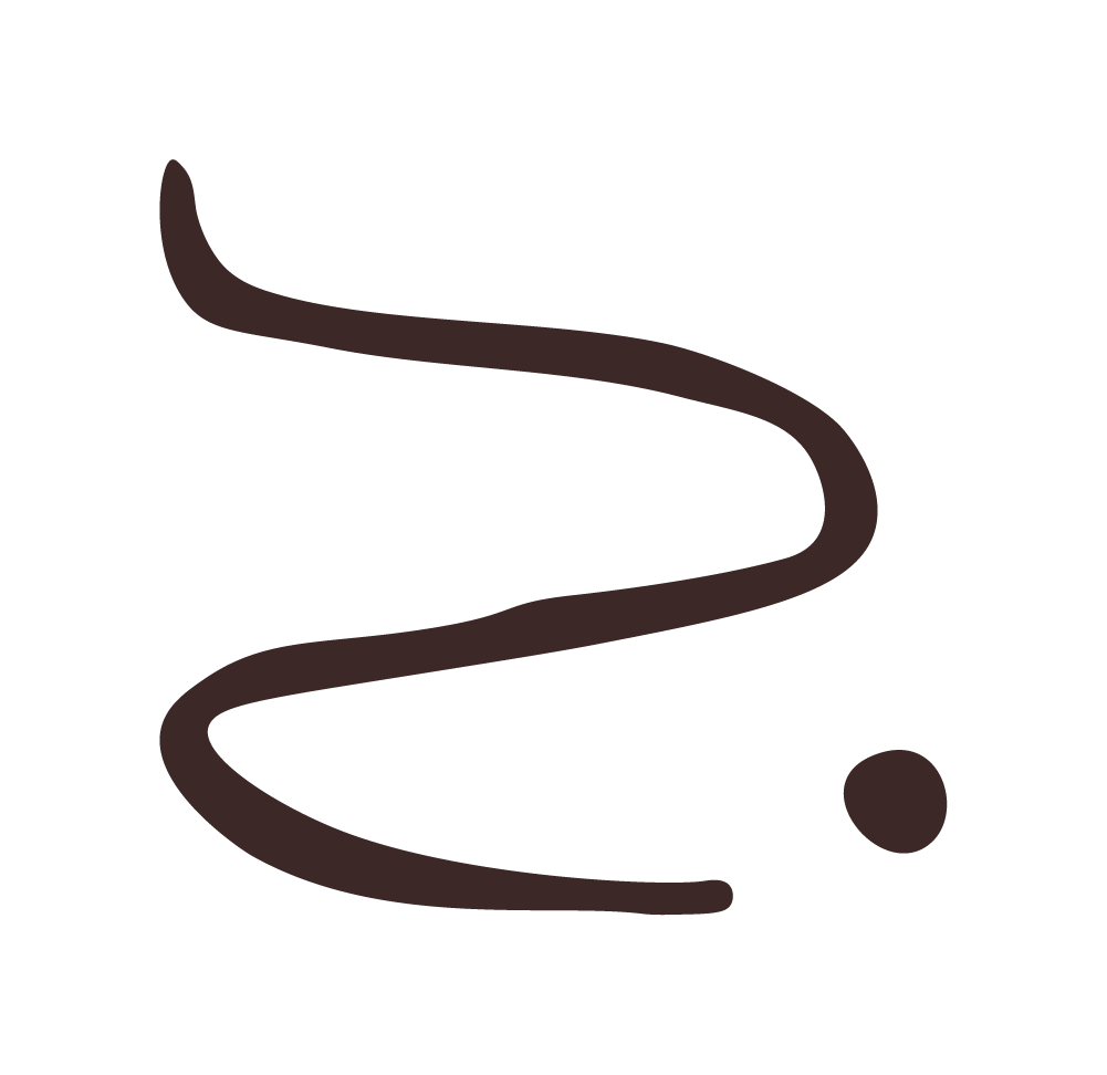 Simple black background with a brown, curved line and a brown dot.