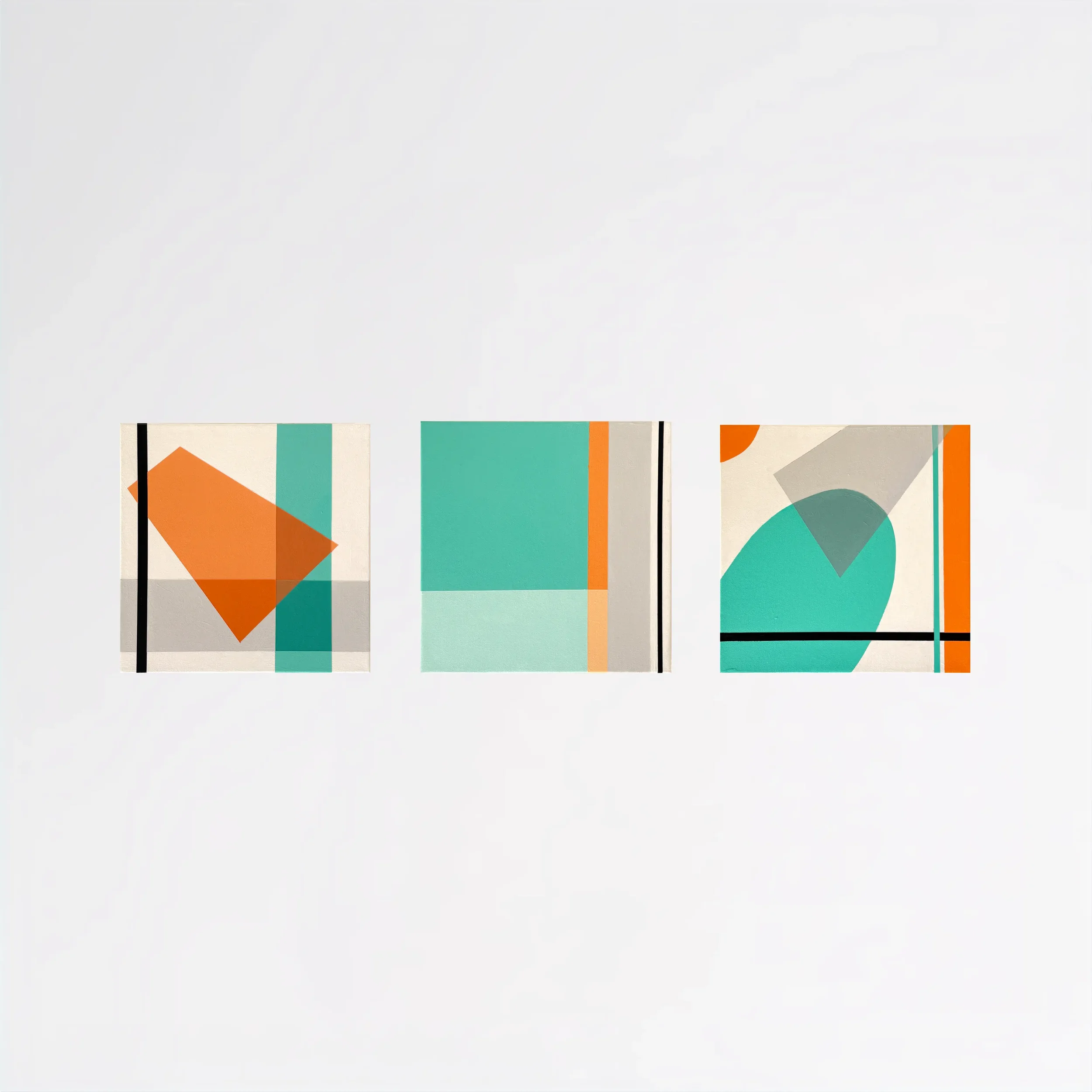 Pool Party triptych, 2026. Acrylic on gallery-wrapped canvas - 12x12 in. Horizontal.