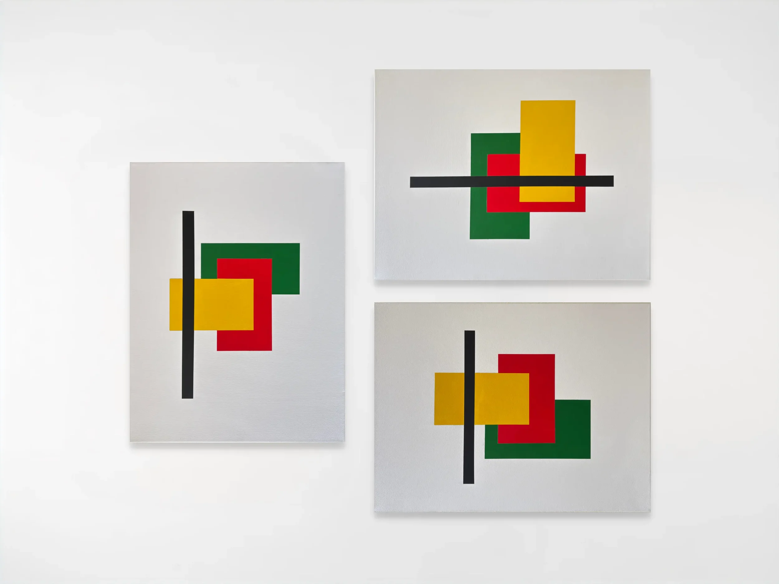 Suspension triptych, 2026. Acrylic on canvas - 18x24x1.5 in. Triangular.