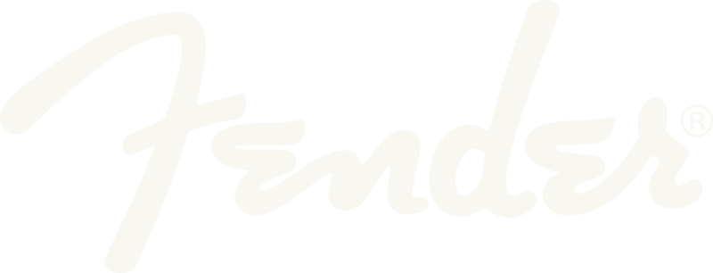 The Fender logo in white script font on a black background.