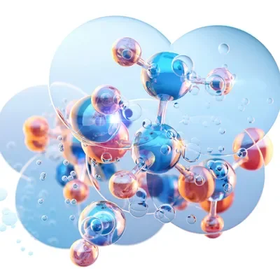 Abstract illustration of essential oil molecules and active ingredients interacting