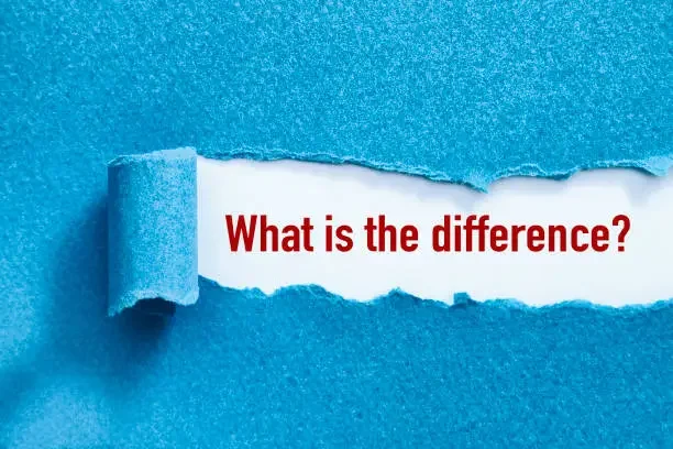 Torn blue paper revealing the text “What is the difference?” on a white background.