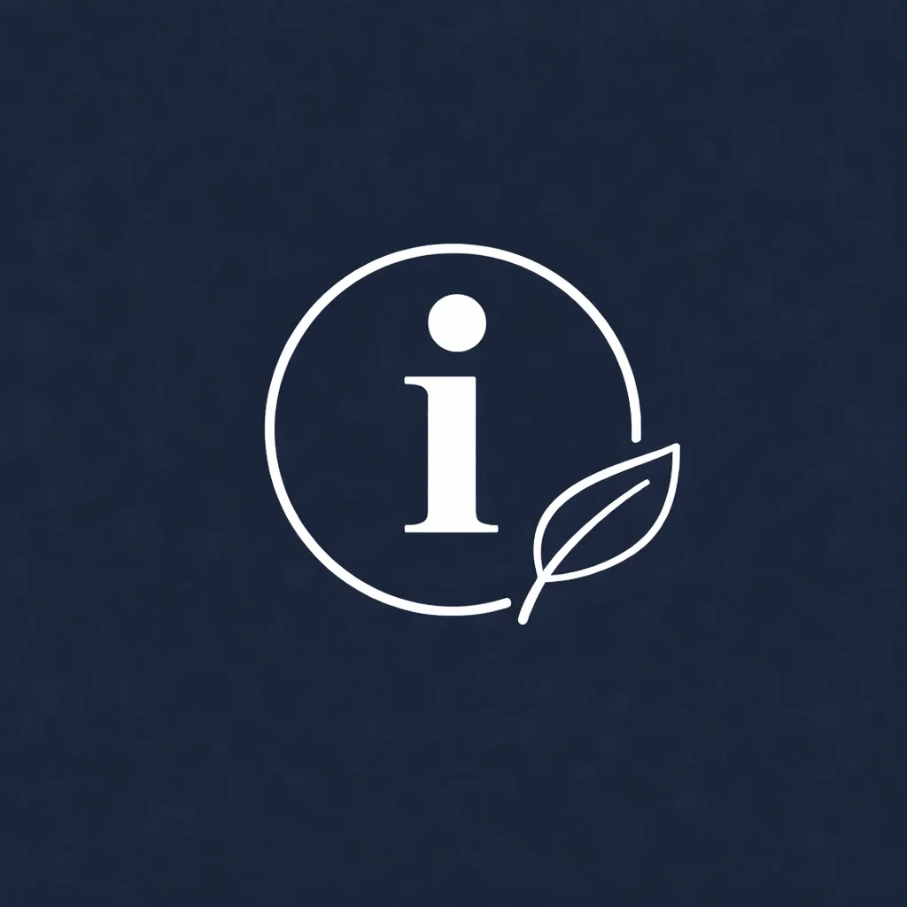 info symbol with a circle and a leaf