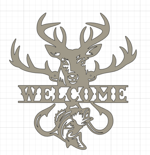 🦌 Custom Deer & Fish “Welcome” Metal Sign – 18 Inch