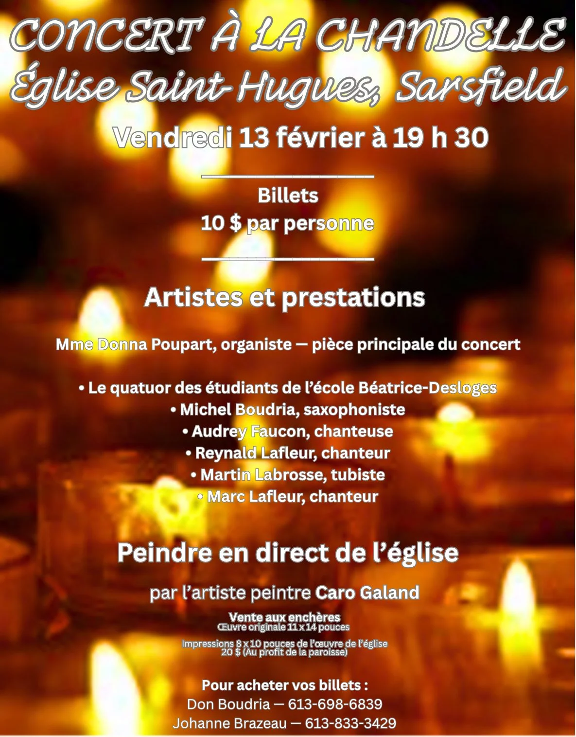 Concert à la chadelle — Peindre Église Saint- Hugues           Sarsfield