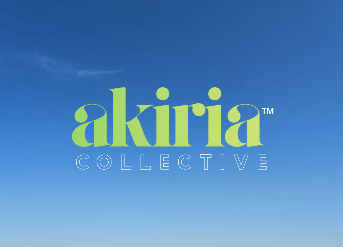 Logo for Akira Collective with a blue sky background.