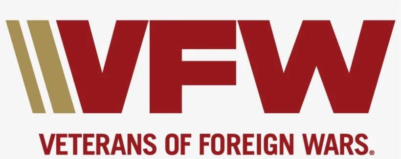 VFW Veterans of Foreign Wars logo with large red letters and gold stripes.