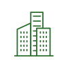 Simple illustration of a city building or office tower in green outline