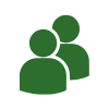 Two simplified green icons of people side by side on a white background