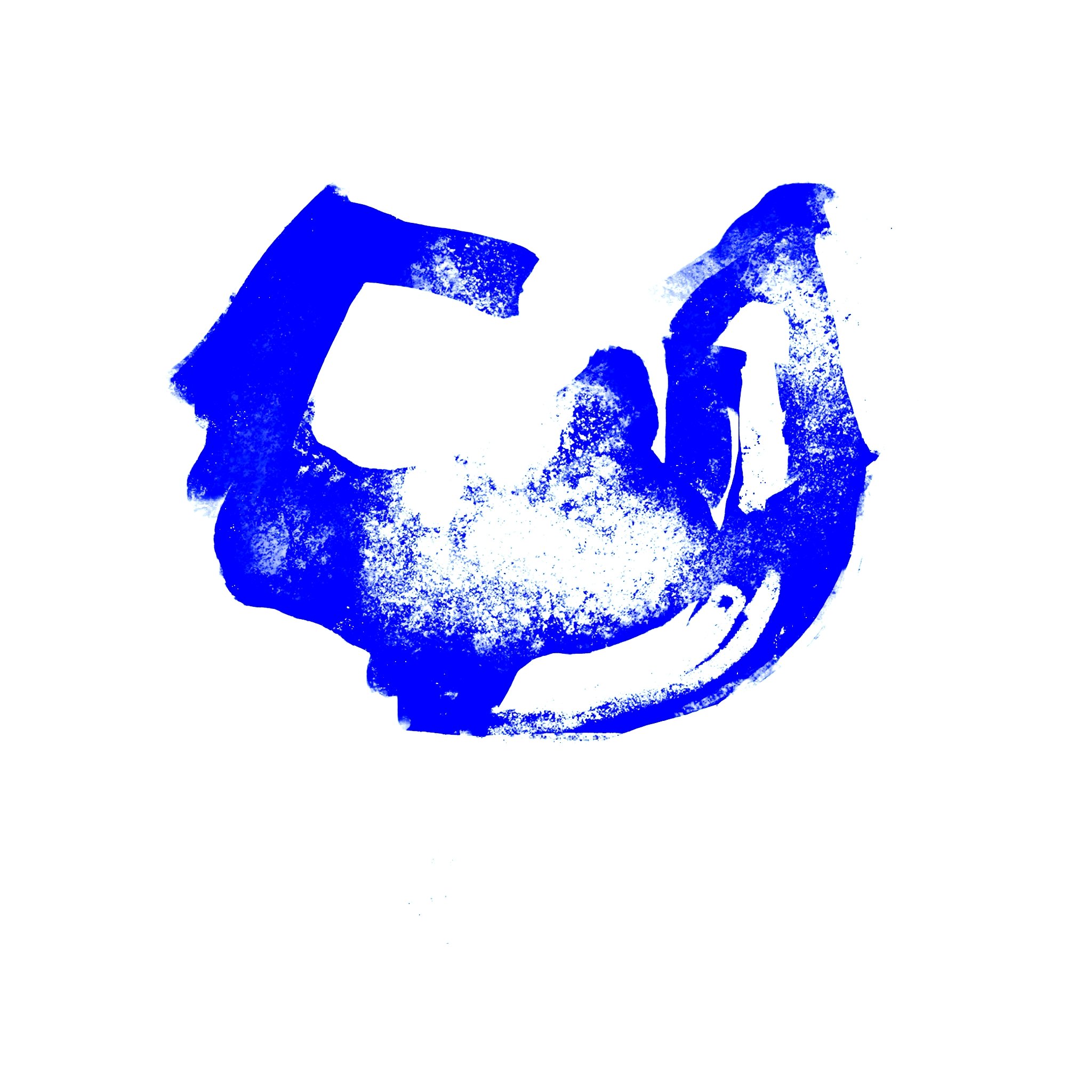 Estampado en azul de una calavera con un diseño artístico y abstracto, sobre fondo blanco.