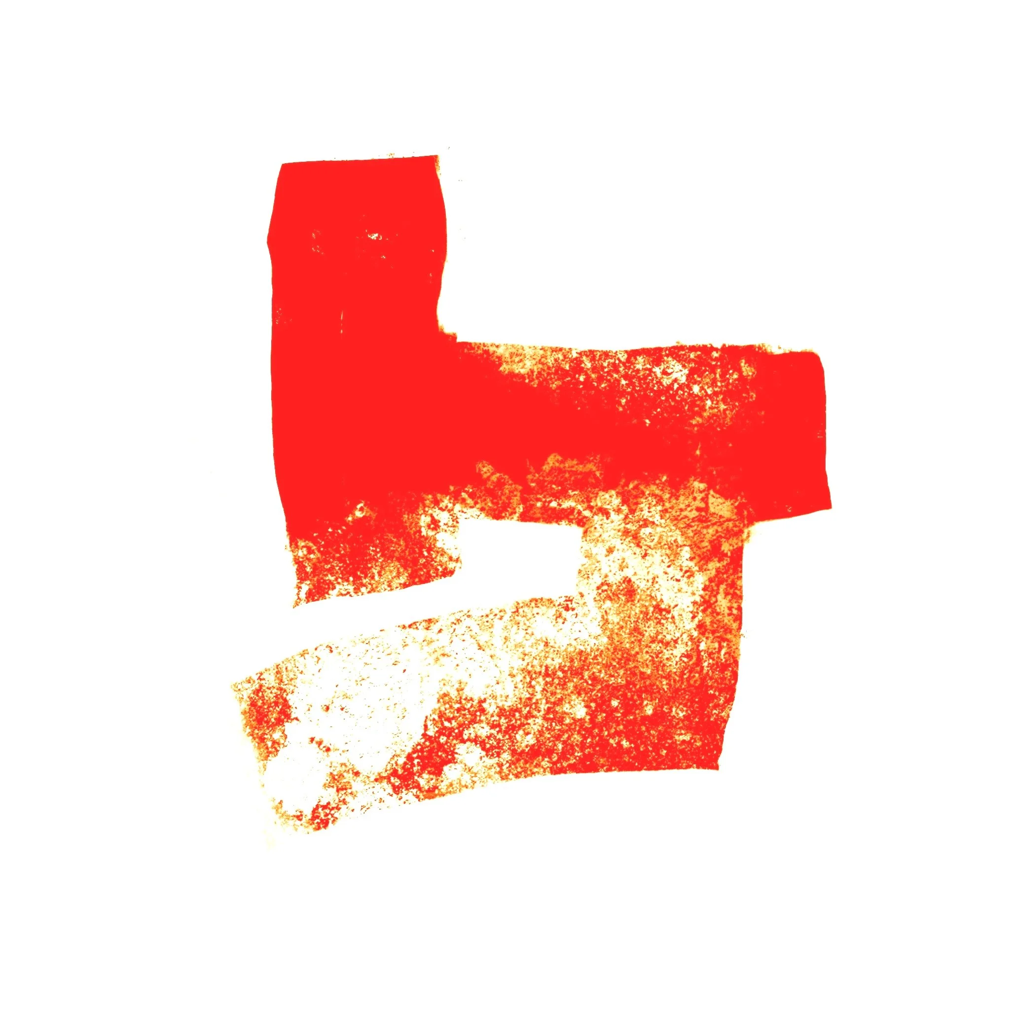 Símbolo de adición en color rojo con efecto de mancha o textura en fondo blanco.