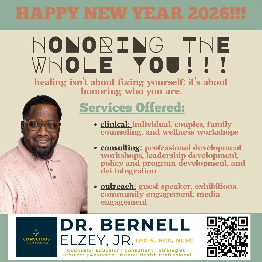 ✨ Happy New Year from Dr. Elzey and Conscious Therapy &amp; Wellness ✨

As we step into this new year, we&rsquo;re inviting you to slow down, take a breath, and begin with intention.

Our theme for this year is ✨ Honoring the Whole You ✨.

At Conscio