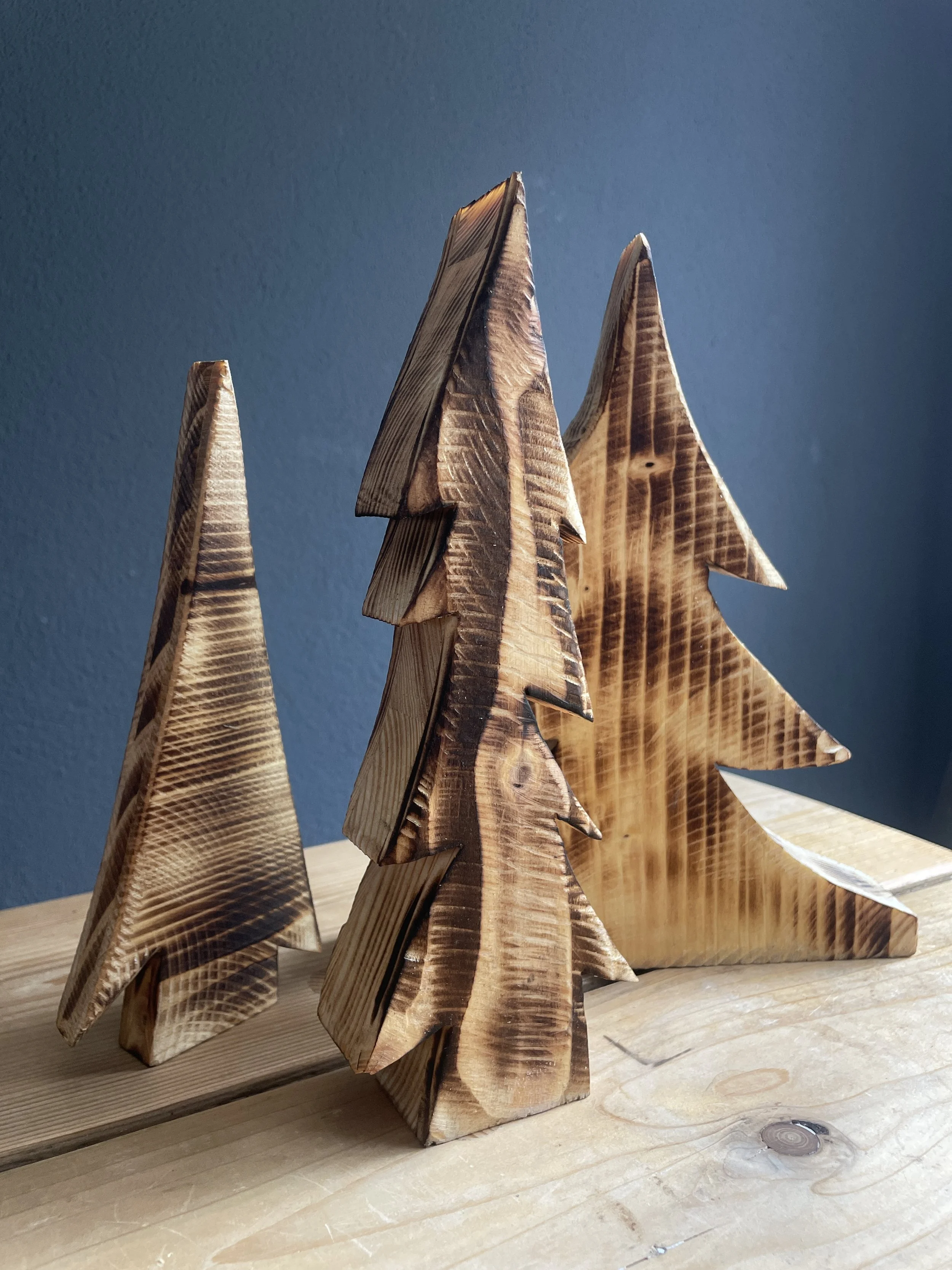 3er-Set | Dekobäume, geflammt (ca. 21–25 cm)