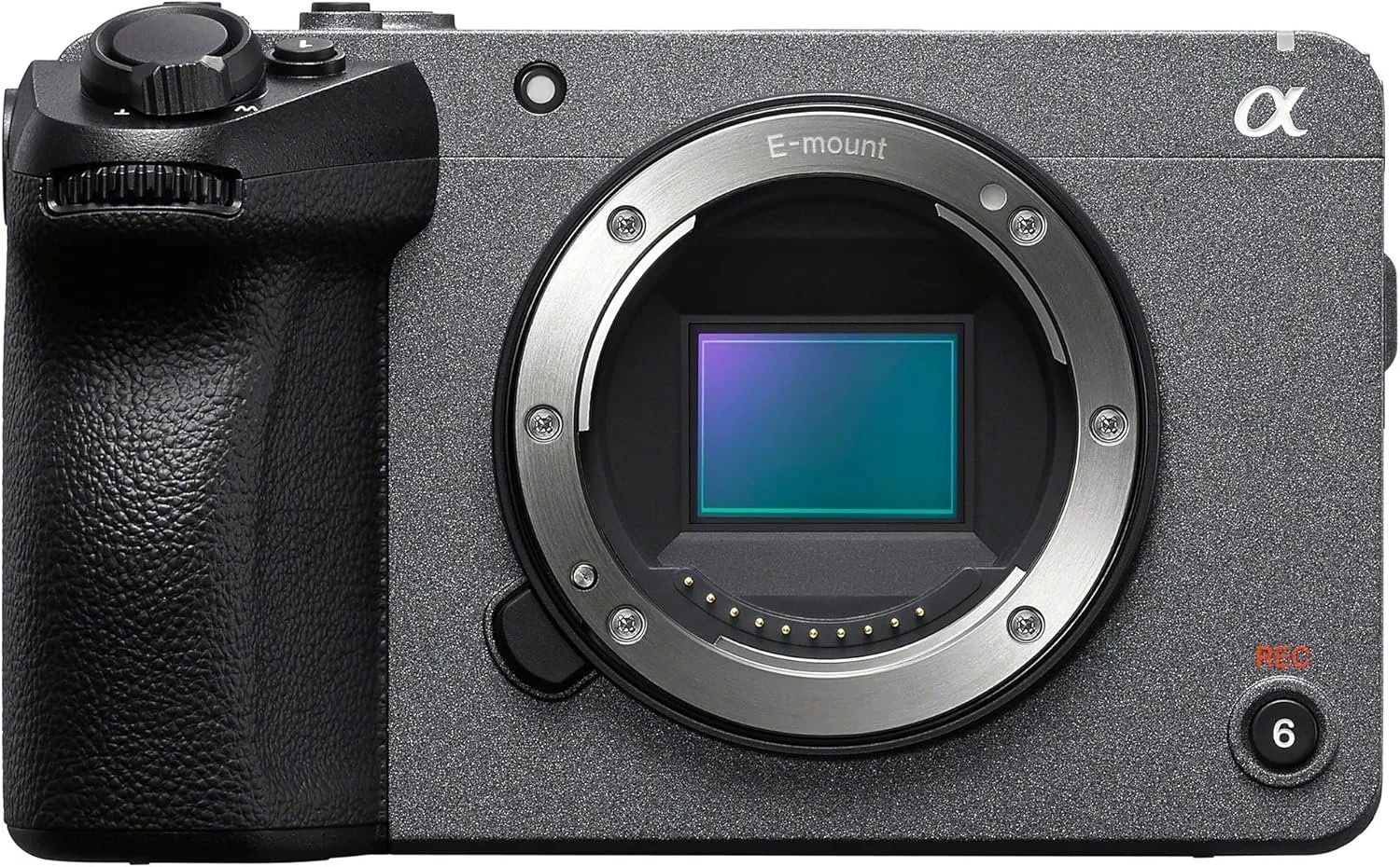 A digital camera body without a lens showing the sensor and mount.