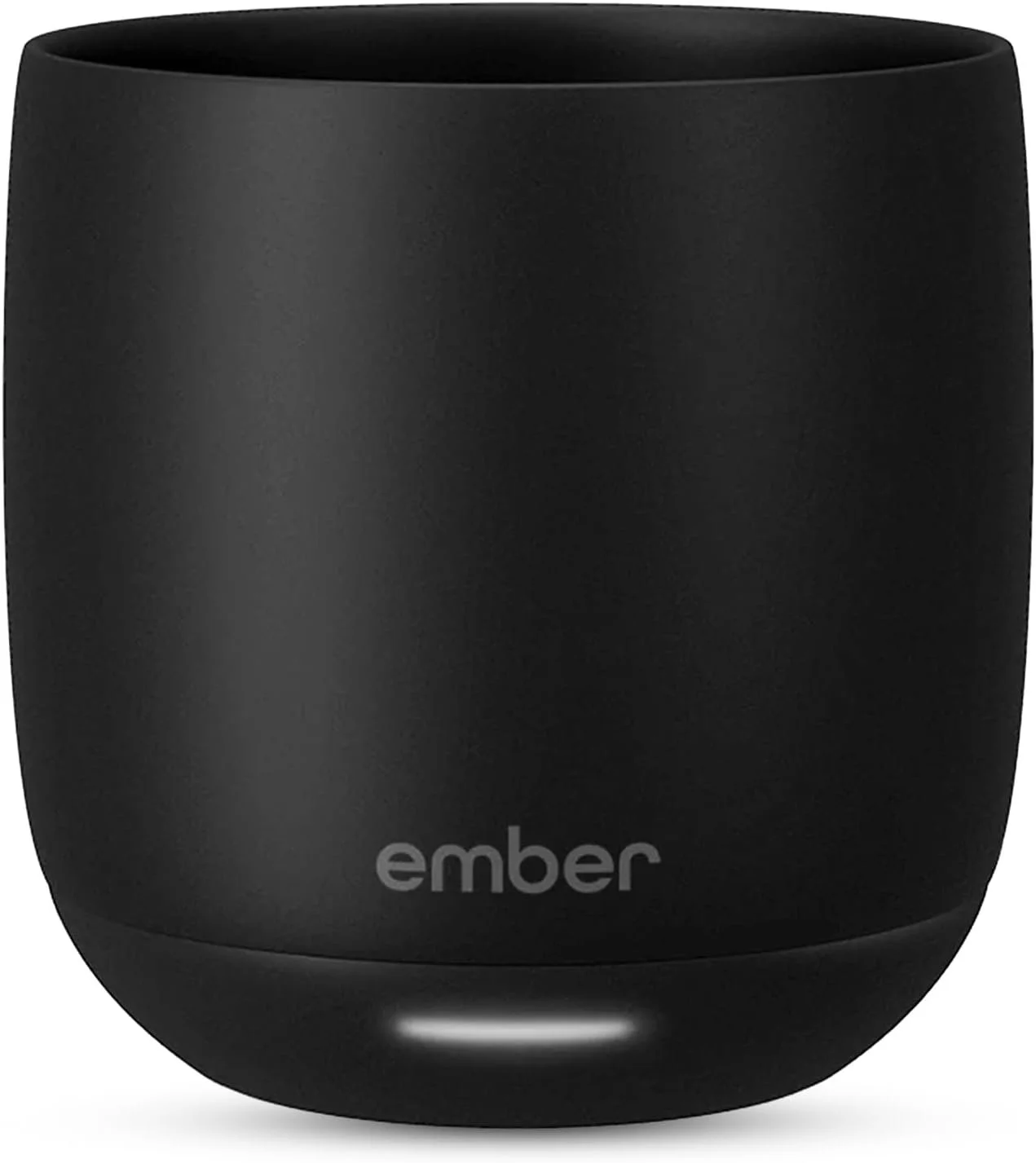 A black, round smart speaker with the word 'ember' written on it in gray text.