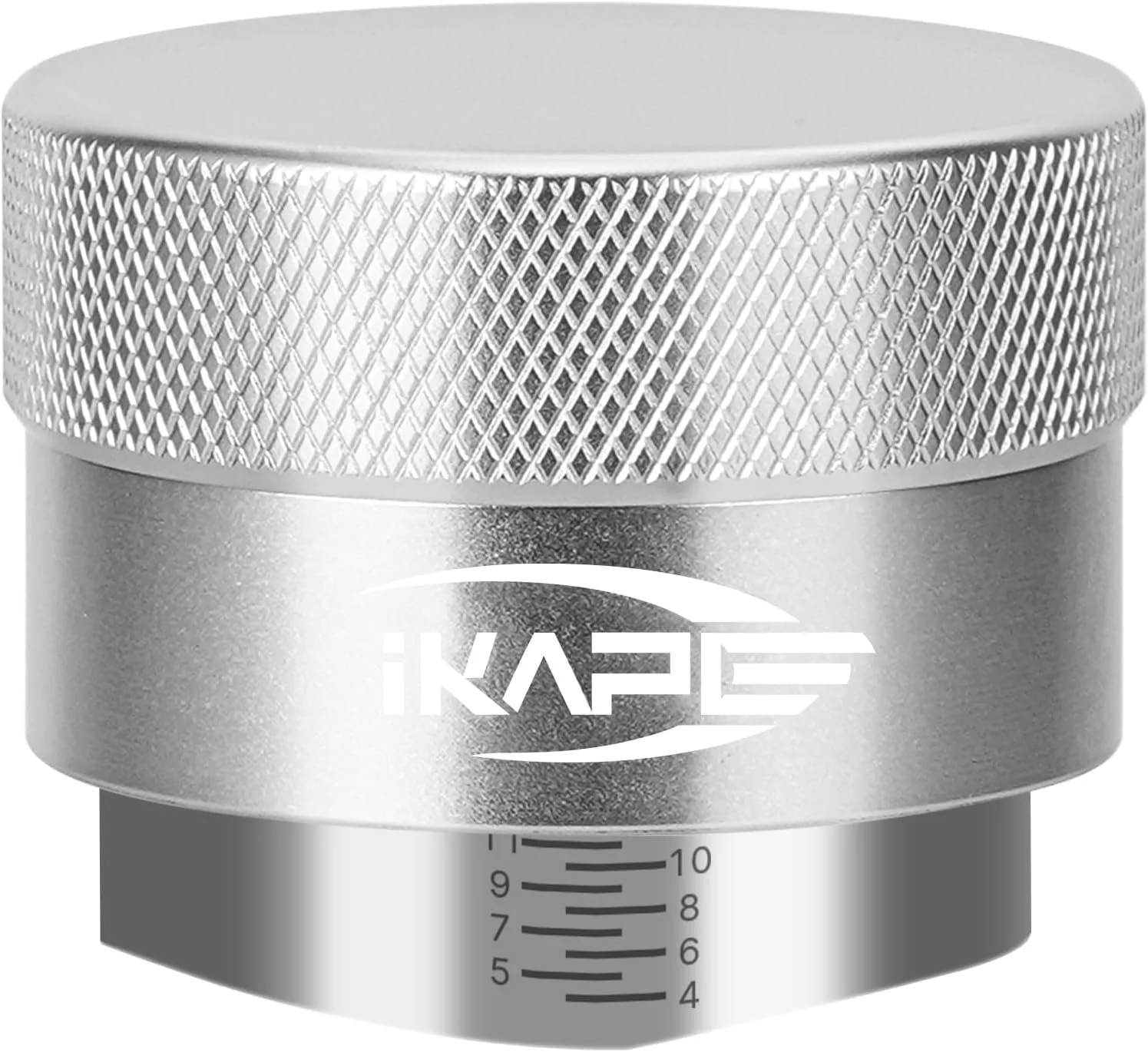 Close-up of a silver, textured adjustable timer knob with the brand name 'KAPE' on it, marked with numbers from 4 to 10.
