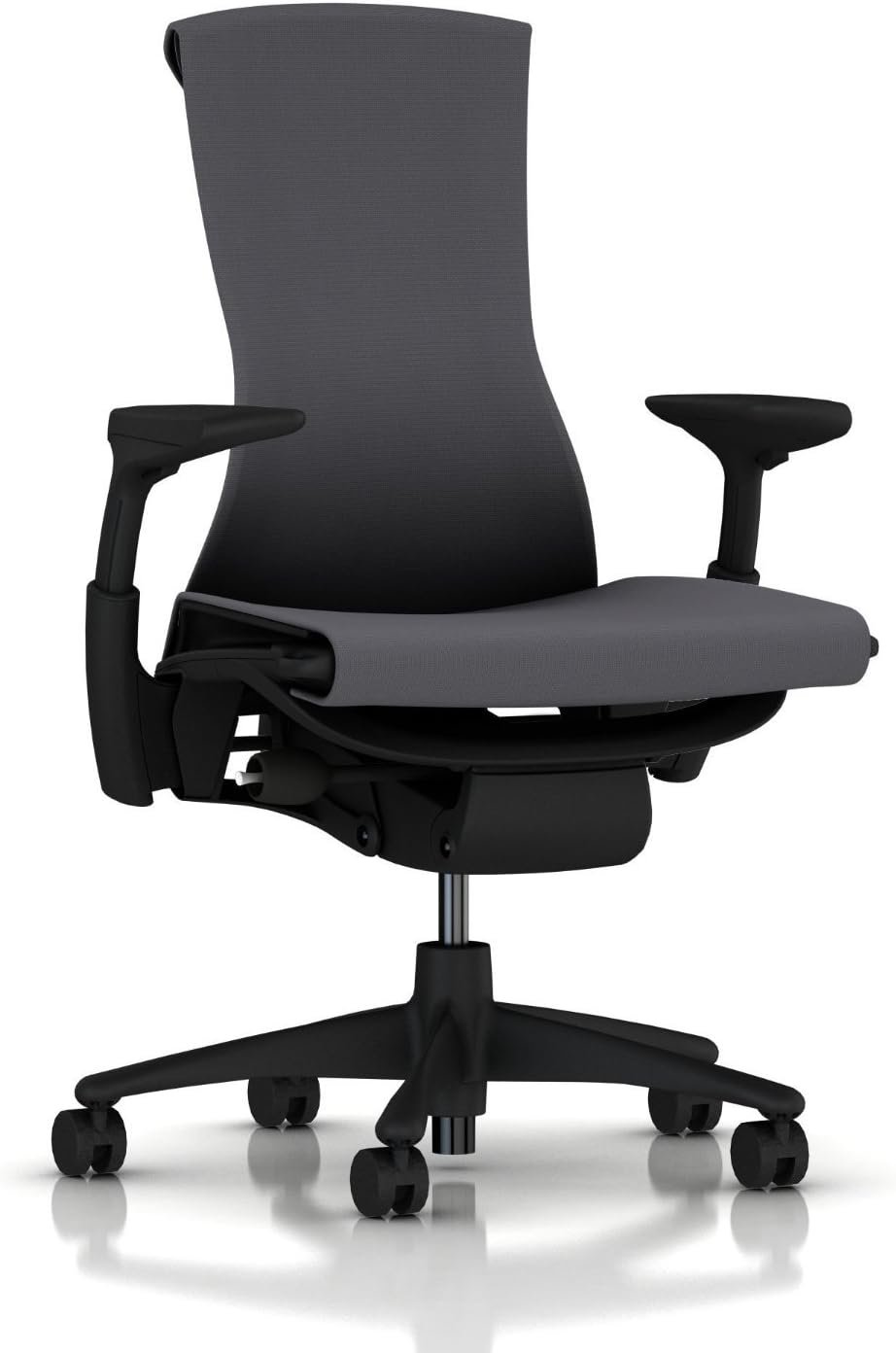 Modern ergonomic office chair with black base, armrests, and a high mesh backrest.