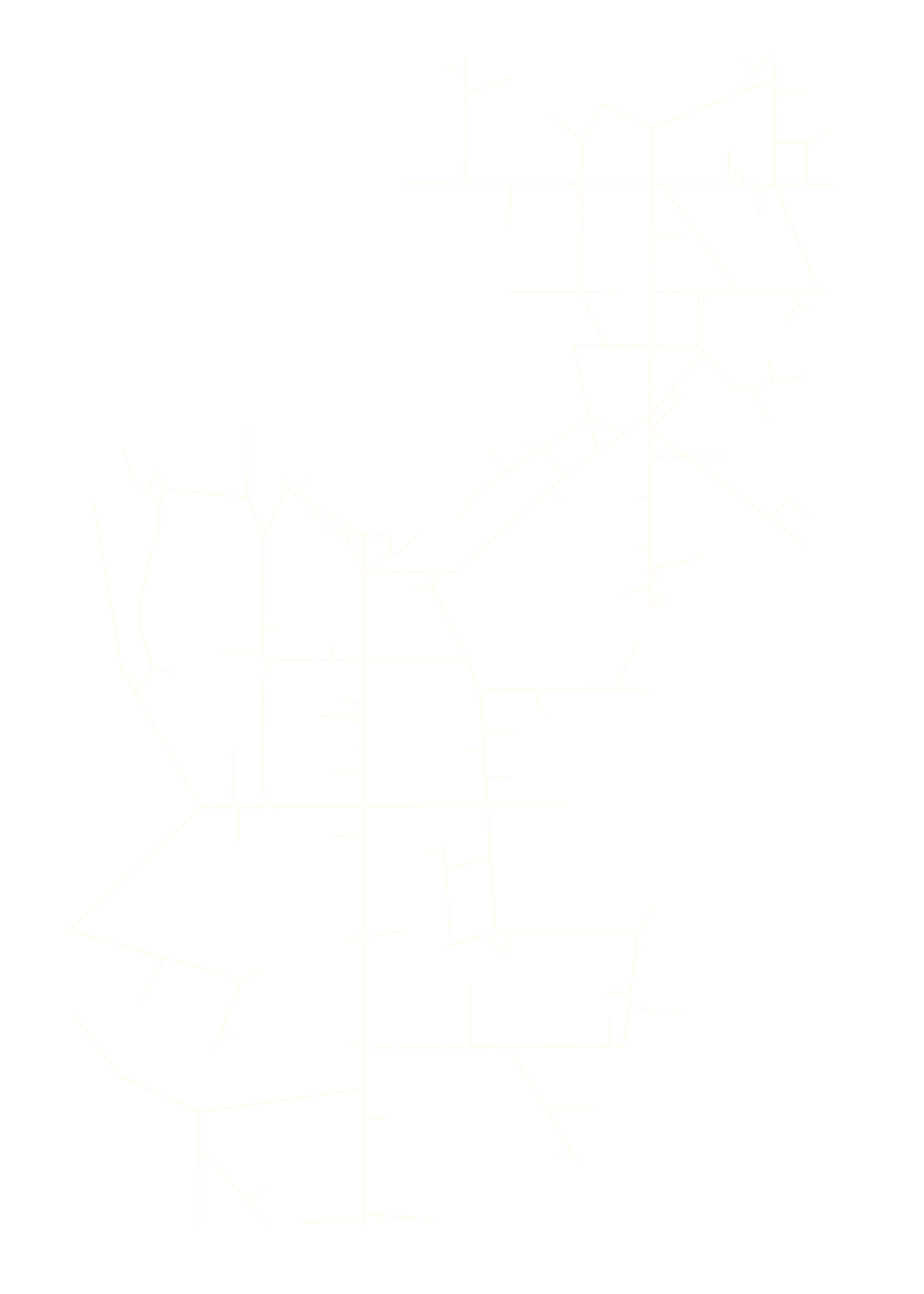 Black background with a white line drawing of a complex, abstracted map or network diagram with multiple interconnected lines and nodes.