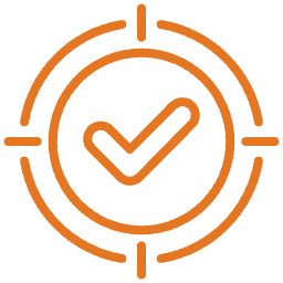 An orange checkmark inside a target or crosshair graphic.