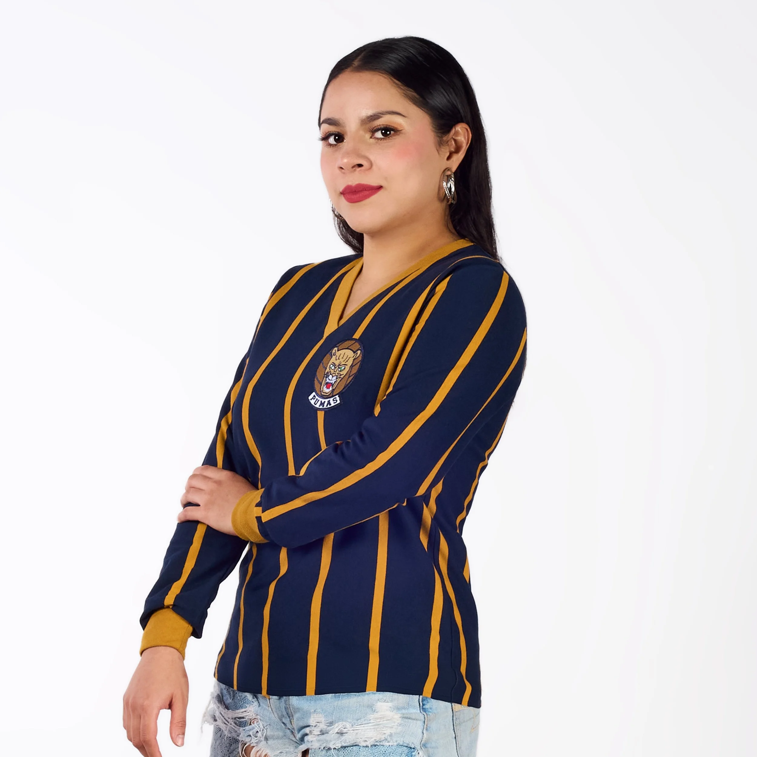 Jersey Retro Modelo 62-65 Azul Manga Larga Cuello V