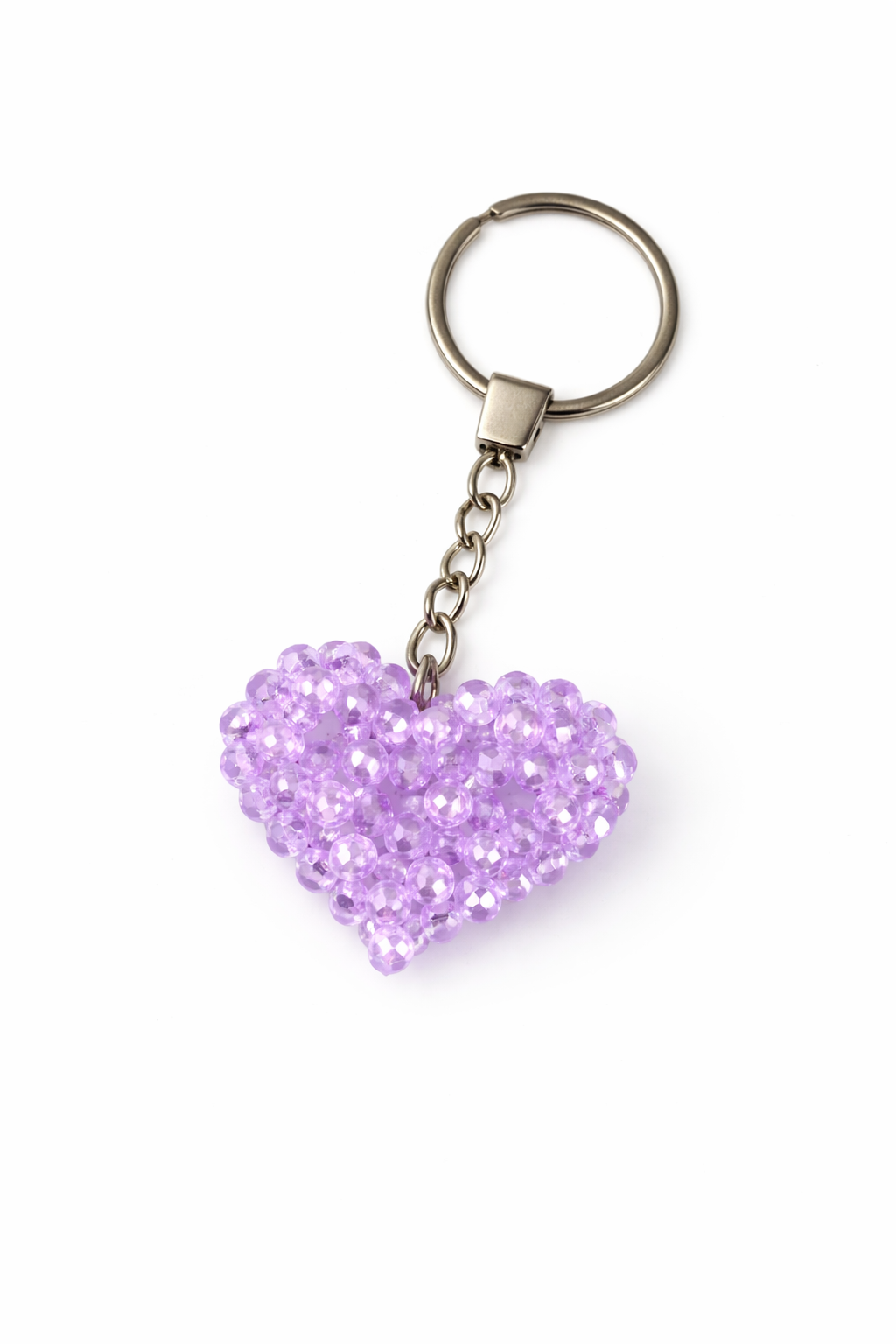 Sparkling lavender heart keychain close-up.png