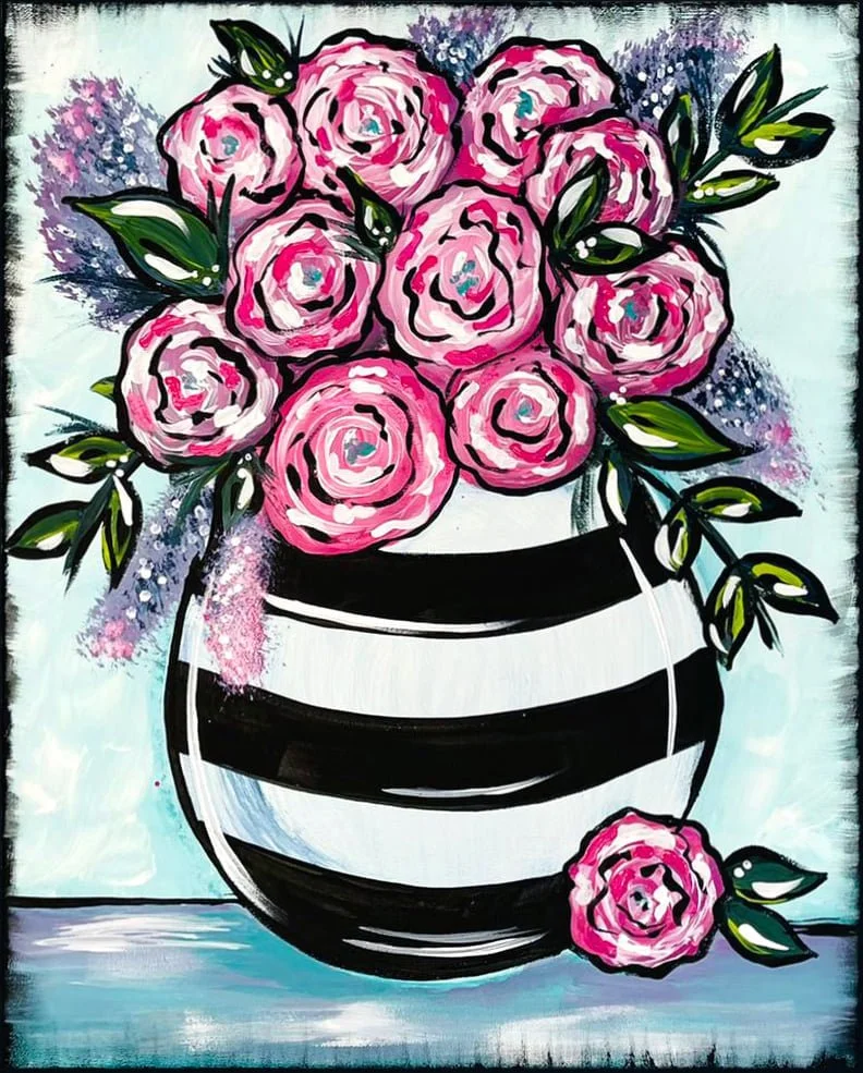 Black and White Vase and Flowers