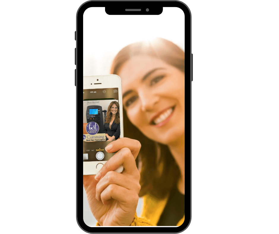 Client sharing hair restoration website from Root Revival Hair Restoration in Cumming GA, highlighting confidence and successful treatment outcomes