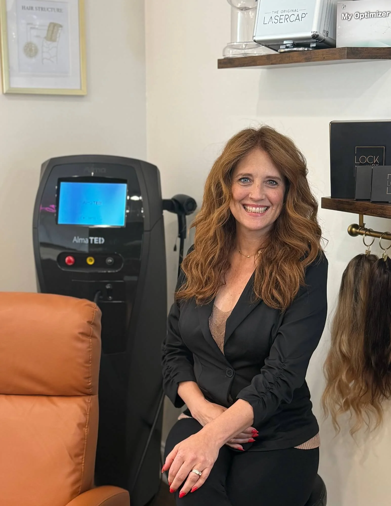 Suzi Watkins Board Certified Trichologist at Root Revival Hair Restoration in Forsyth County Cumming GA offering Alma TED hair restoration to support thinning hair shedding and healthier hair growth