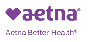 A purple heart icon next to the purple text 'aetna,' with the tagline 'Aetna Better Health' below in smaller purple font.