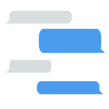 Conversation with gray and blue speech bubbles.