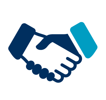 Illustration of two hands shaking, symbolizing agreement or partnership.