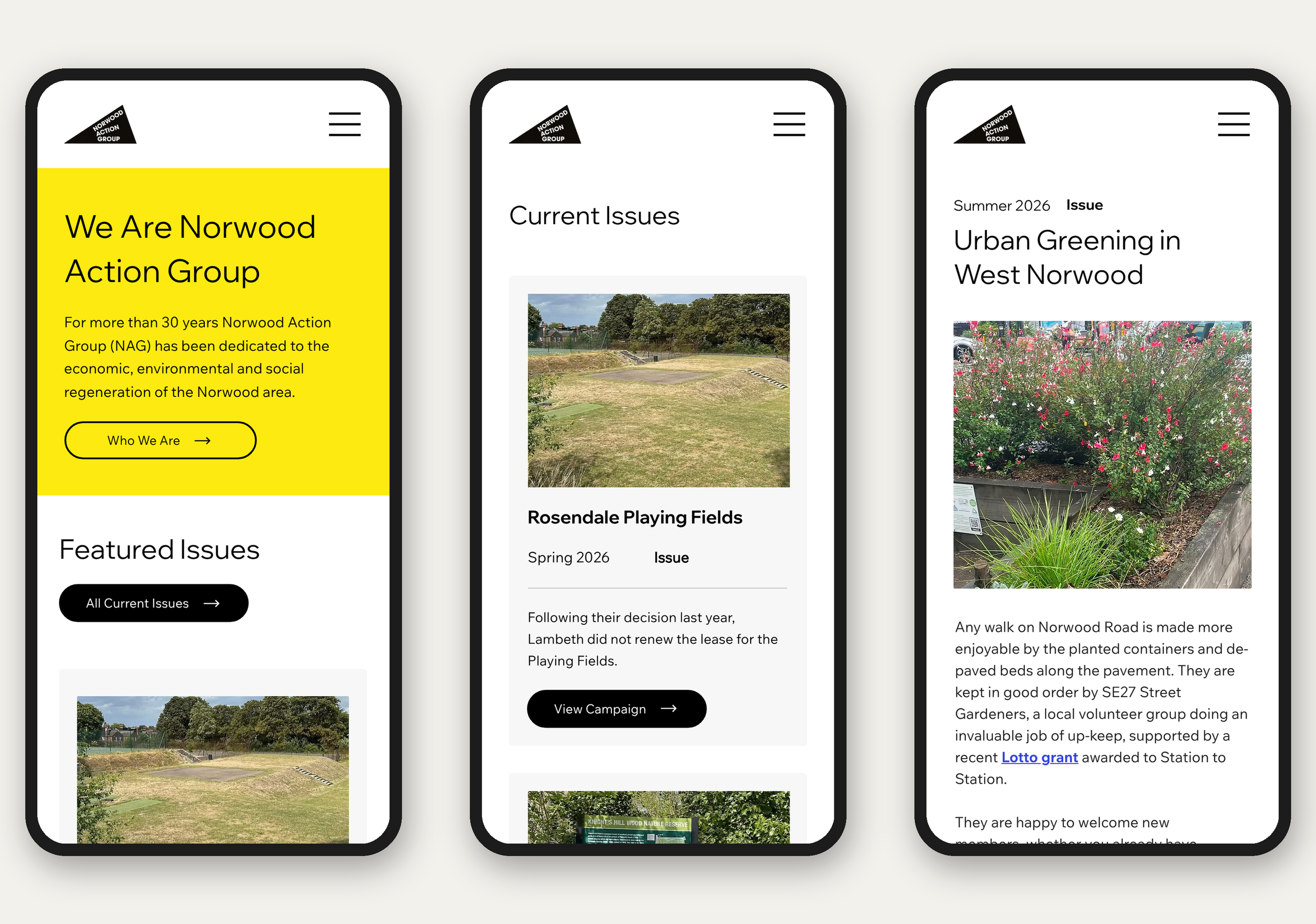 Norwood Action Group website on mobile