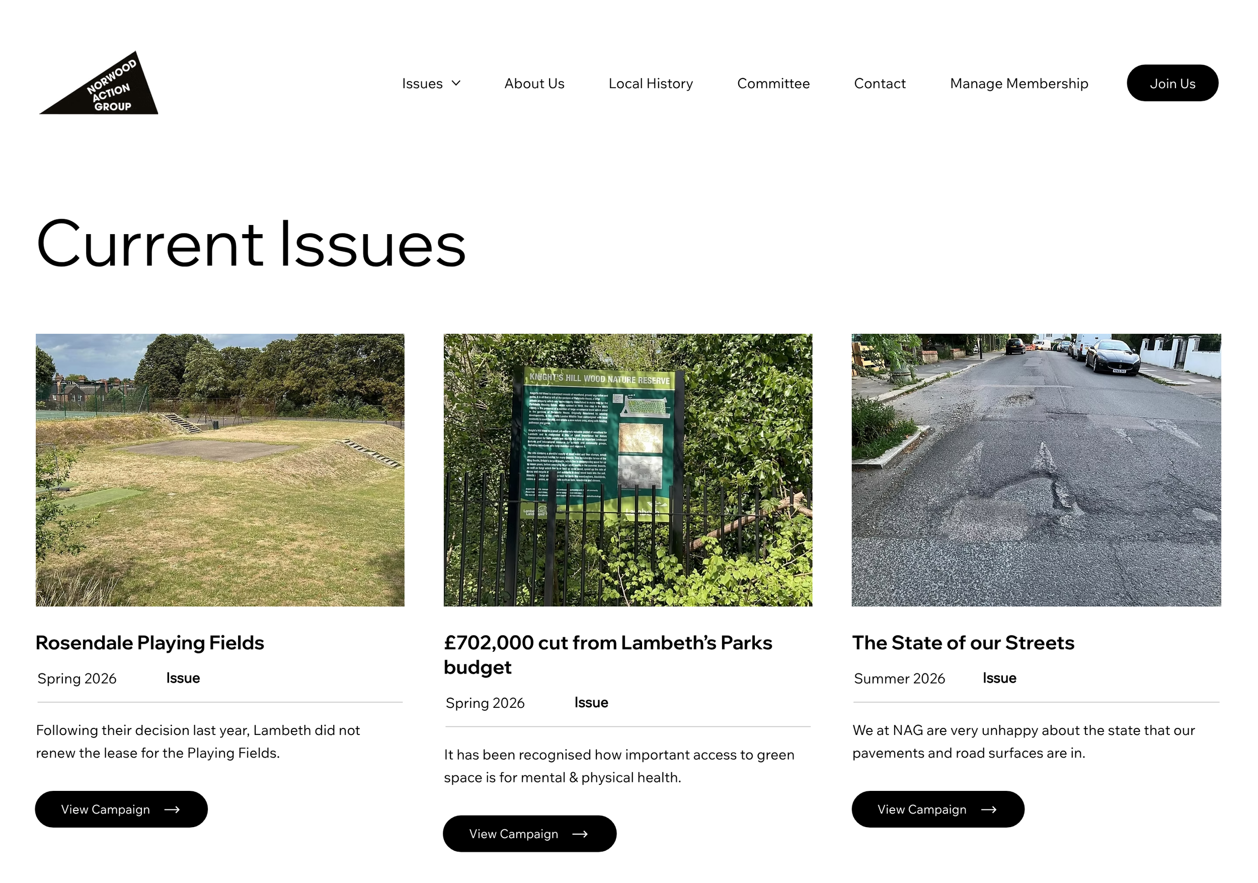 Norwood Action Group campaign page