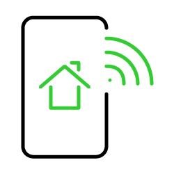 Icon depicting a smartphone with a house illustration and wifi symbol representing remote home automation solutions and services in Halifax