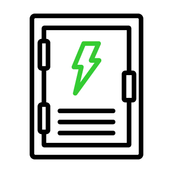 Digital icon of a battery with a green lightning bolt, representing fast charging or high power.