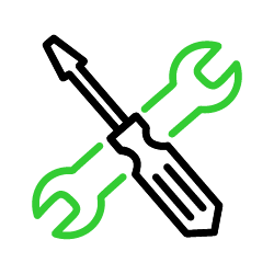 Icon of a green wrench crossing under a black  screwdriver representing electrical repair services in Halifax