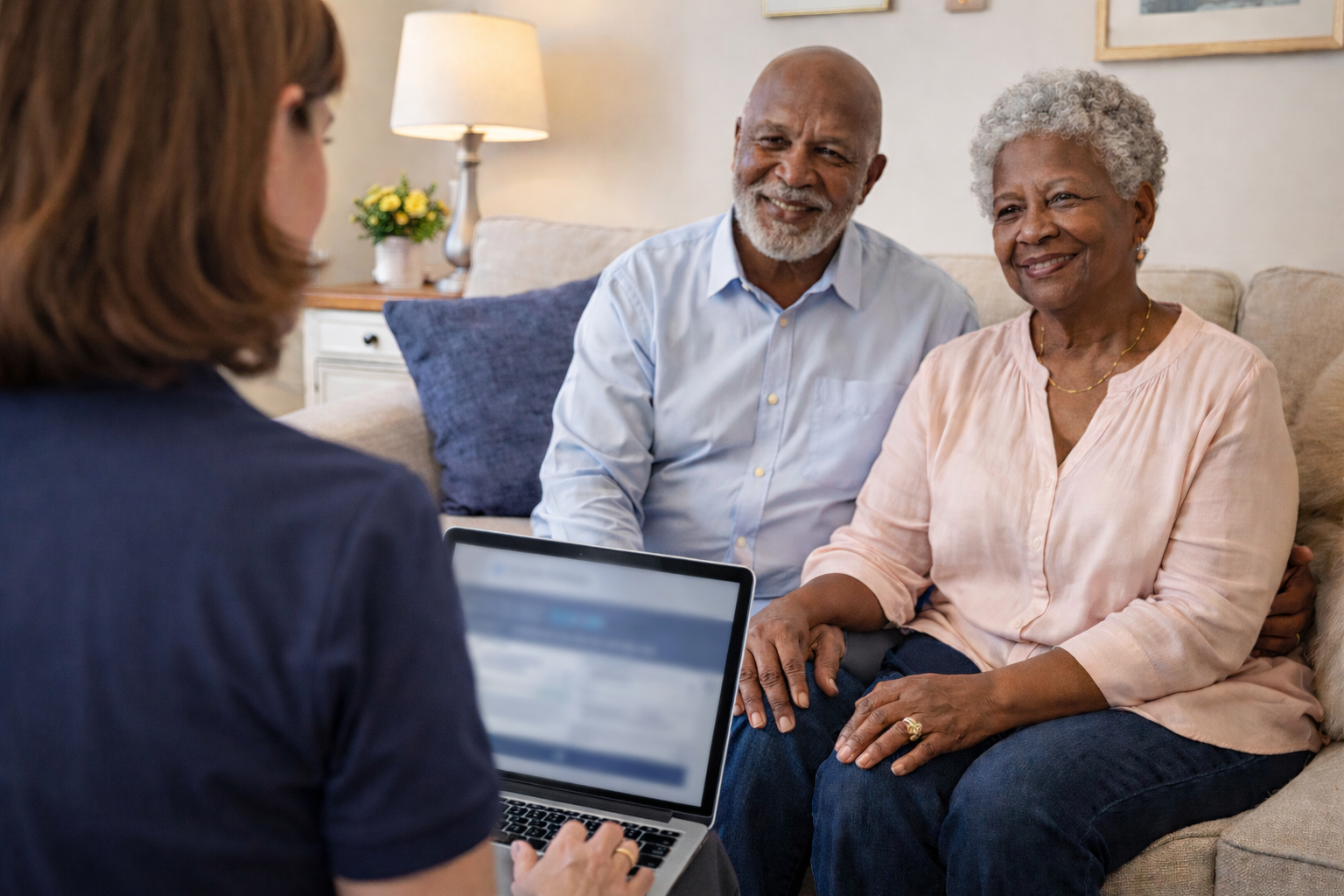 senior couple engaging in a consultation in a cozy living room